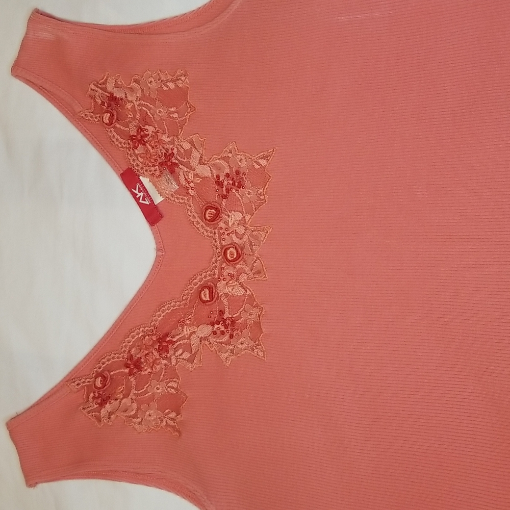 Anne Klein Sport V-Neck Embellished Ribbed Tank Top Size M